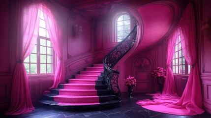 Pink Palace Staircase: A Dreamlike Interior