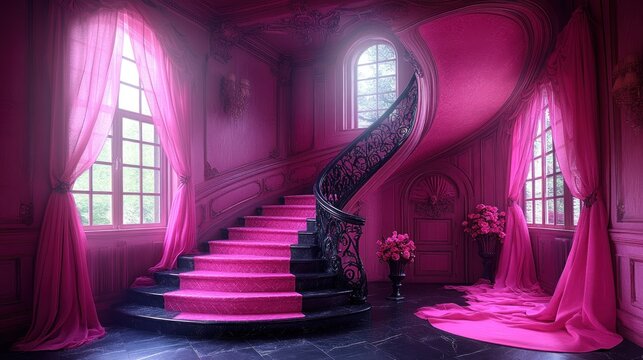 Pink Palace Staircase: A Dreamlike Interior