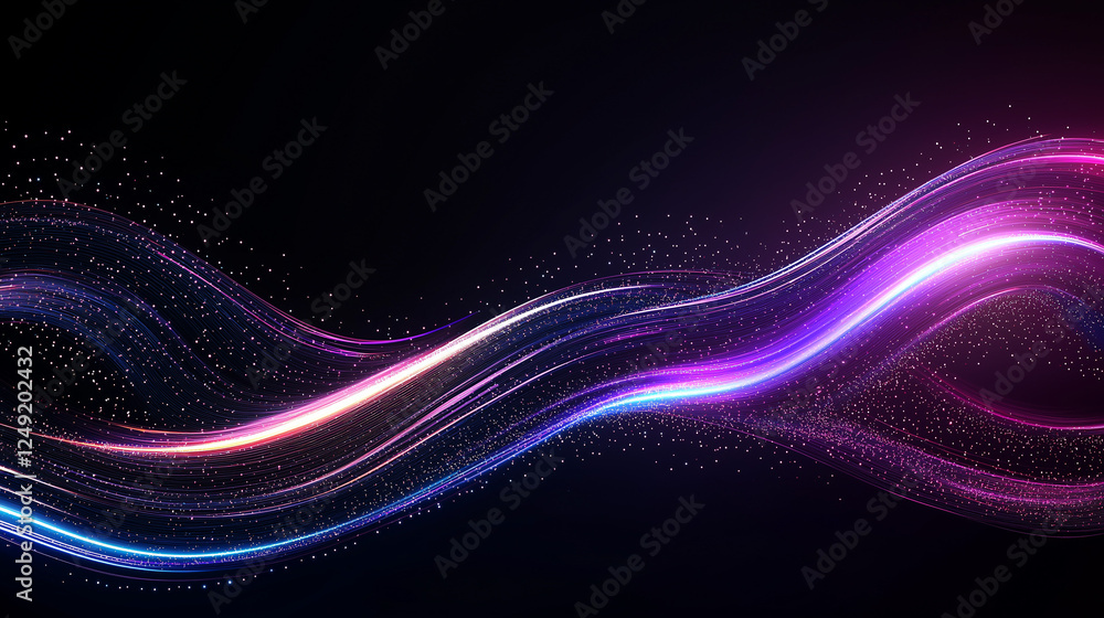 Poster abstract flow: luminous pink and blue waves of light dance across a dark background, creating a dyna