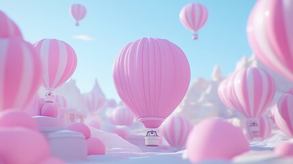 Whimsical Pink Hot Air Balloons in a Dreamy Cloud Landscape