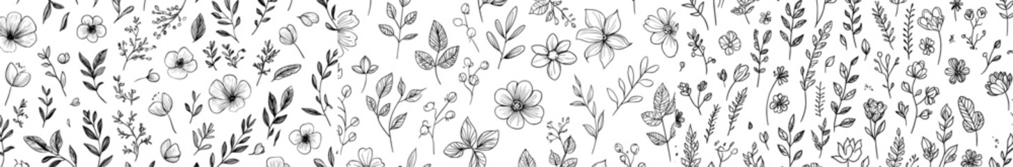 Abstract flower doodle brush seamless pattern