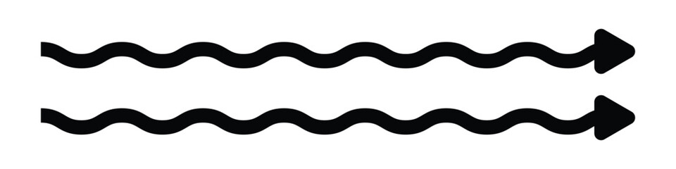 wave and curved wave long arrow icon, horizontal wave long curved arrow icon. vector illustration.