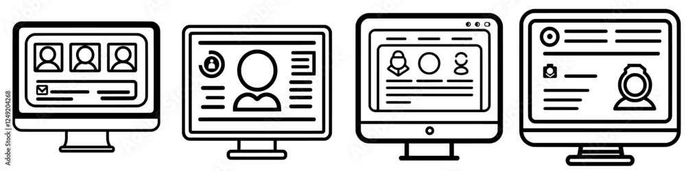 Fototapete a black and white icon of a computer monitor showing a user profile symbol against a white backgroun