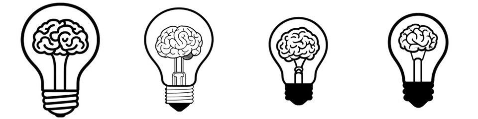 Black outlined lightbulb with a brain inside, symbolizing creativity and intelligence