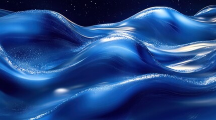 Obraz premium Abstract blue waves under starry night sky.