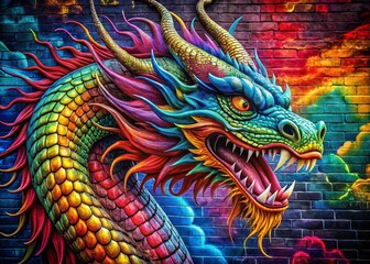 Vibrant Dragon Graffiti Mural - Urban Art Street Photography