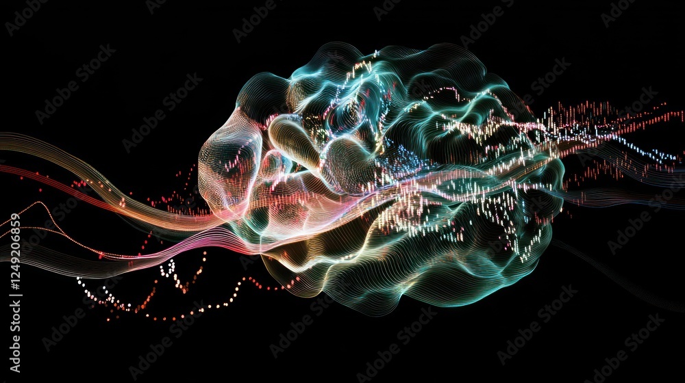 Poster abstract brain with colorful energy waves.