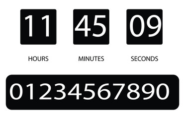 Flip countdown clock counter timer. Vector time remaining count down flip board with scoreboard of day, hour, minutes and seconds for web page upcoming event template design, under  construction page.