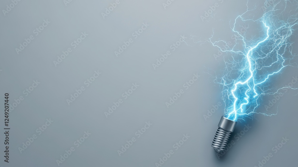 Poster electric bolt emanating from light bulb with gray background for energetic concepts and visual proje