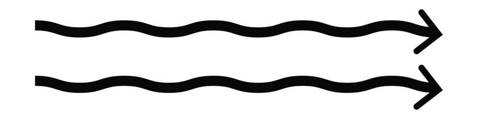 wave and curved wave long arrow icon, horizontal wave long curved arrow icon. vector illustration.