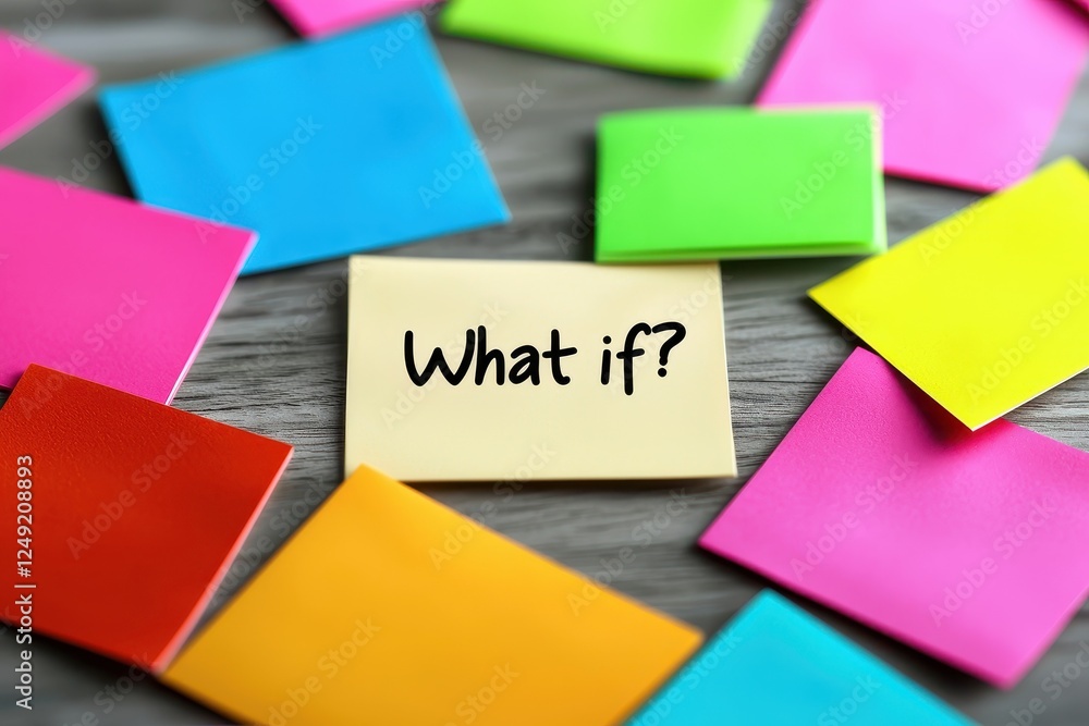 Poster challenge and change. colorful sticky notes scattered with a central note asking 