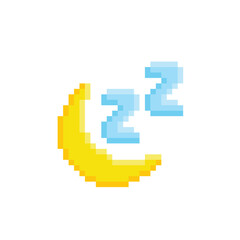 Fototapeta premium sleep zzz icon 8 bit, pixel art sleepy moon icon for game logo. 