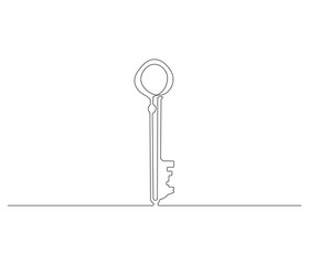 Continuous one line drawing of key. Single line drawing illustration of key for unlock ability. Key concept vector art. Doodle line illustration.