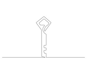 Continuous one line drawing of key. Single line drawing illustration of key for unlock ability. Key concept vector art. Doodle line illustration.