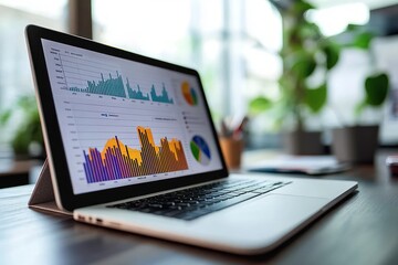 Business Analyst Working on Financial Data and Colorful Graphs with Digital Tablet in Modern Office