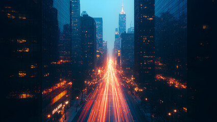 Obraz premium Cityscape at Dusk with Light Trails