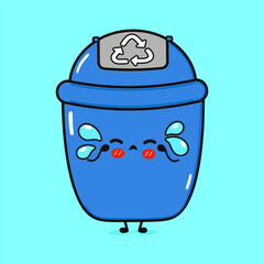 Crying Trash Can Character. Sad Trash Can Cartoon Emoticon