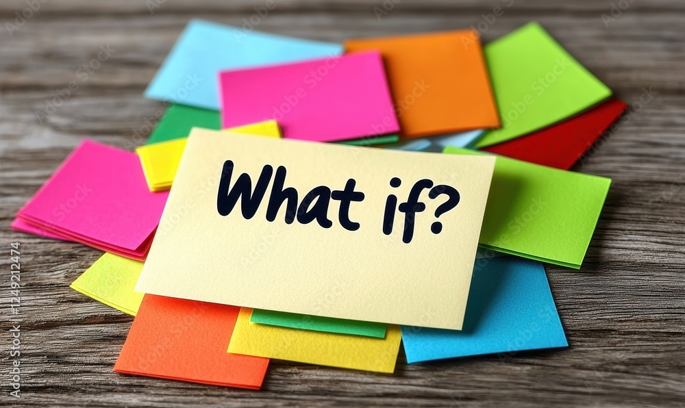 Poster challenge and change. colorful sticky notes scattered with a central note asking, 