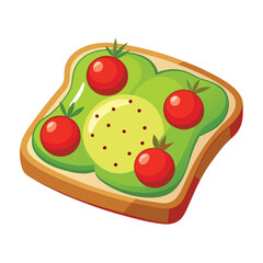 Avocado Toast with Cherry Tomatoes Vector Illustration: Healthy Breakfast Food, Vegetarian Meal, Colorful Cartoon Style Graphic Design