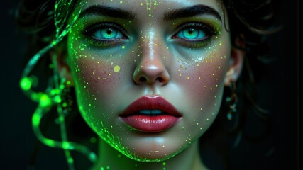 A woman with green eyes and green face paint