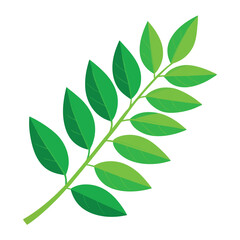 Green Leaf Branch Illustration: Botanical Foliage Vector Graphic of Leaves on Stem for Nature, Spring, and Plant Designs