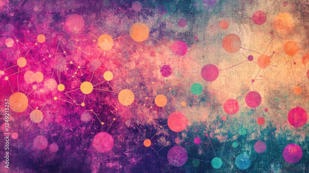 Leinwandbilder Abstract colorful background with interconnected circles and textured backdrop.
