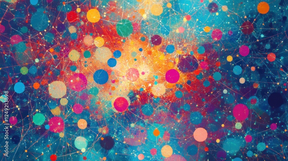 Aufkleber abstract colorful background with vibrant dots and lines, resembling a cosmic nebula or network.