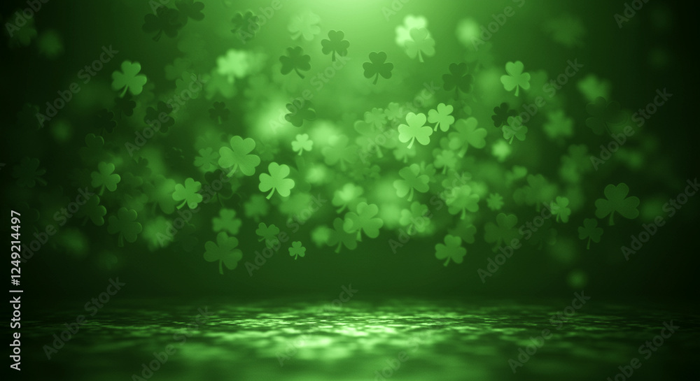 Poster clover field with green background and bokeh effect offering a lush and vibrant atmosphere