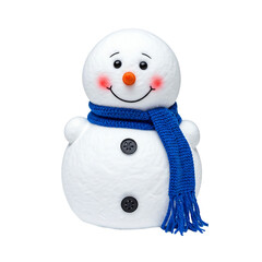 Snowman with hat and scarf isolated on background.