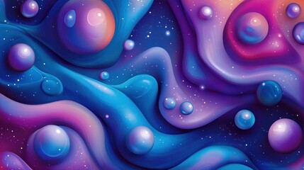 Vibrant Abstract Galaxy Illustration with Spheres and Cosmic Dust