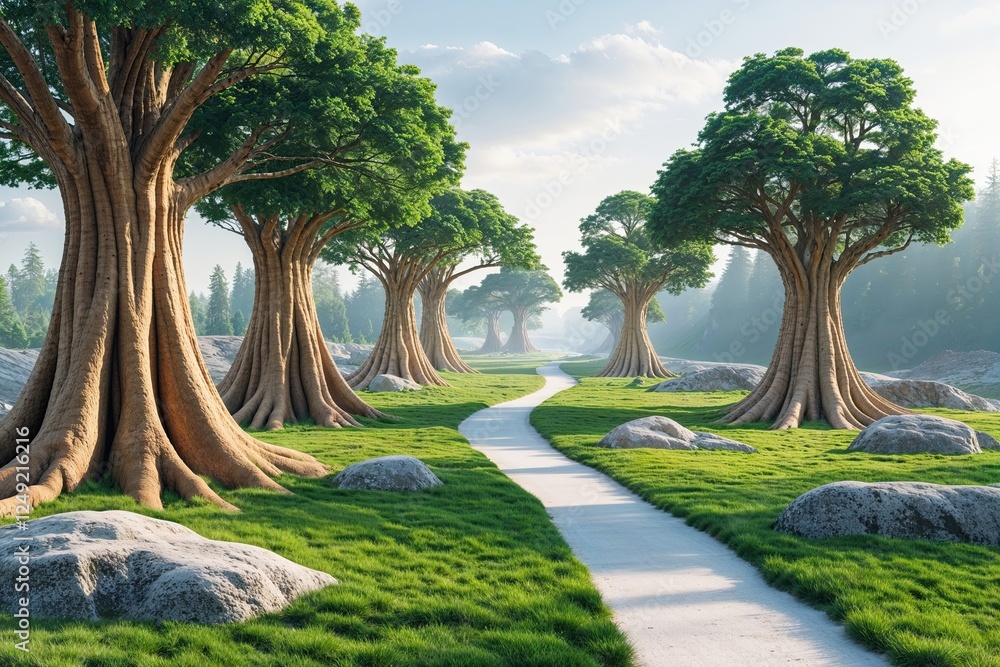 Poster isolated elegant large tree display for eco-friendly paths