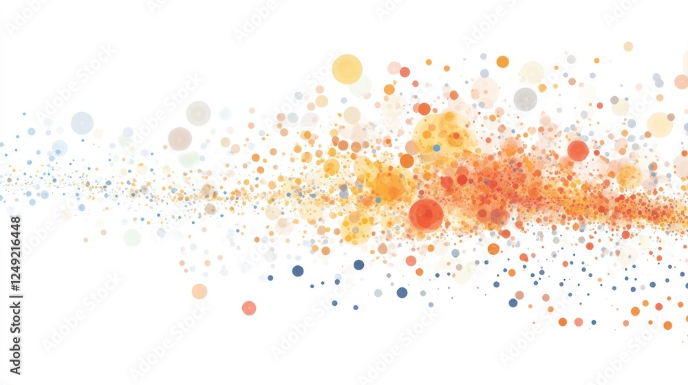 Poster abstract colorful dots forming a wave on white background.