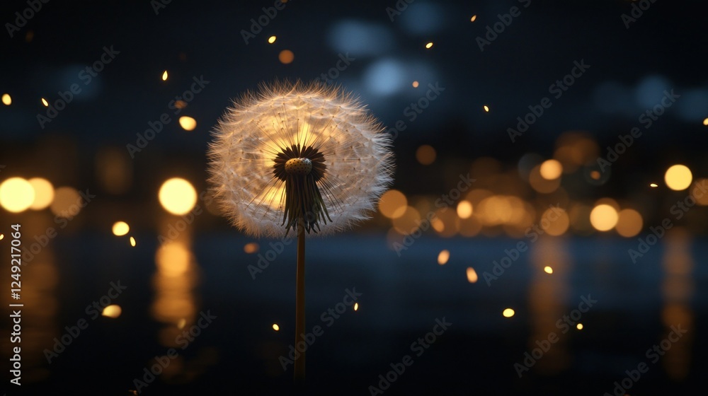 Aufkleber enigmatic dandelion with soft lights and glowing bokeh background