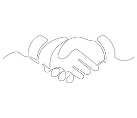 Continuous one line drawing of handshake. Single line drawing illustration of two businessman. Handshake concept vector art. Doodle line illustration.