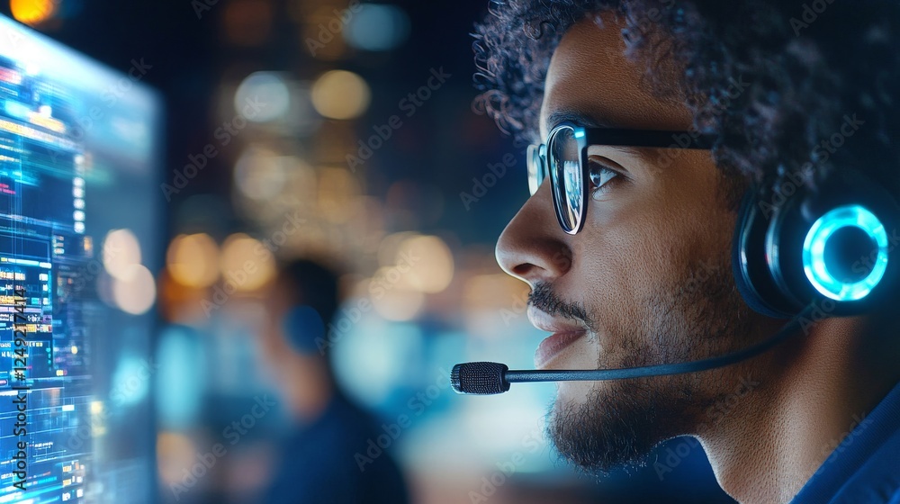 Aufkleber focused professional analyzing data metrics while using advanced technology in a modern office