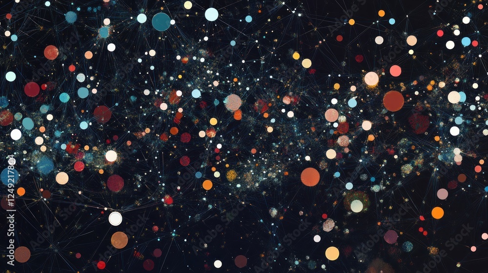 Aufkleber abstract colorful glowing network nodes and lines.