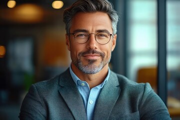 Fototapeta premium Happy Middle Aged Businessman CEO in Office Smiling Professional Portrait