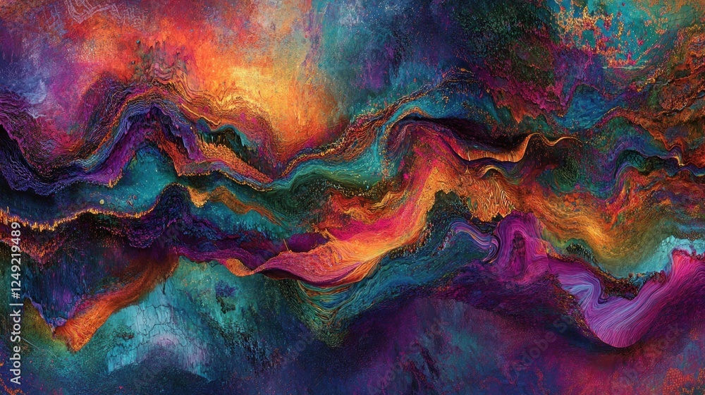 Poster abstract colorful landscape with vibrant swirls and textures.