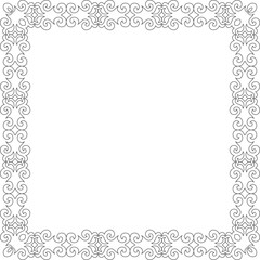 Vector black contour square Kazakh national ornament. Ethnic pattern of the peoples of the Great Steppe