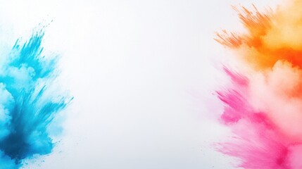 Obraz premium Colorful Powder Explosion on White Background with Blue, Pink, and Orange Hues for Creative Applications