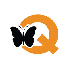 Butterfly Logo combine with letter Q vector template