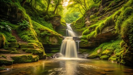 Vintage St Nectan's Glen Waterfall, Cornwall, UK - Lush Nature Photography