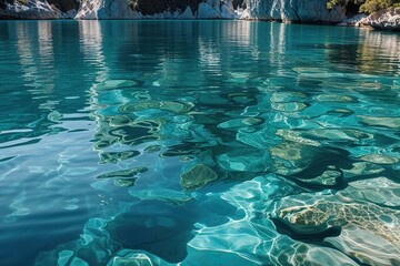 Serene Hidden Lagoon Water Surface with Crystal Clear Reflection