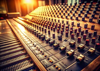 Obraz premium Vintage Style Audio Mixer Control Panel: Retro Sound Engineering Equipment Stock Photo