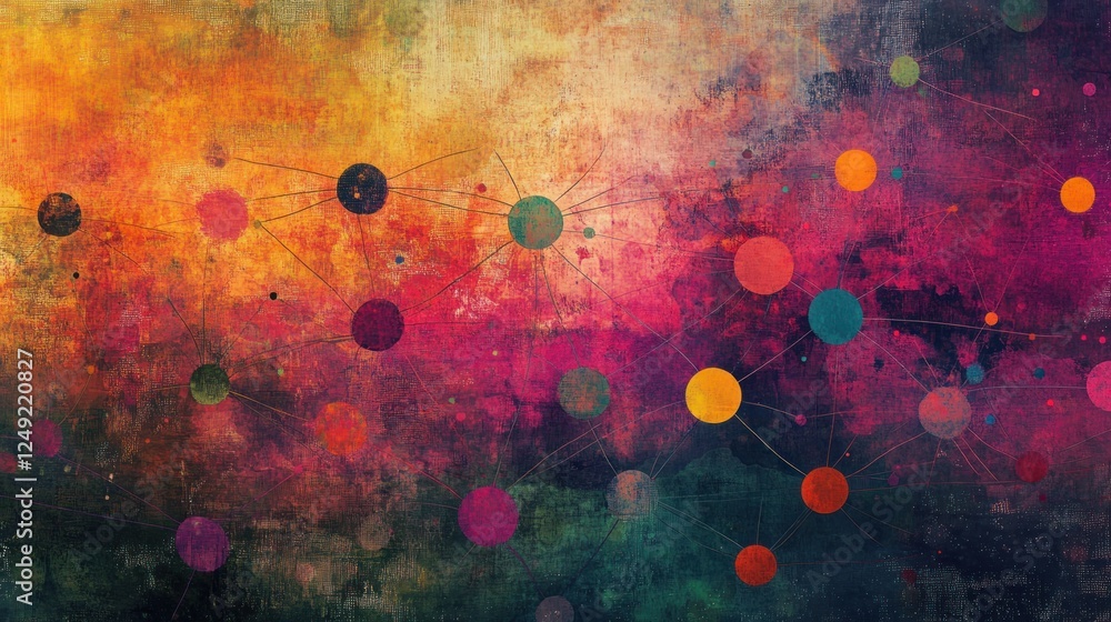 Fototapete abstract colorful network connection on textured background.