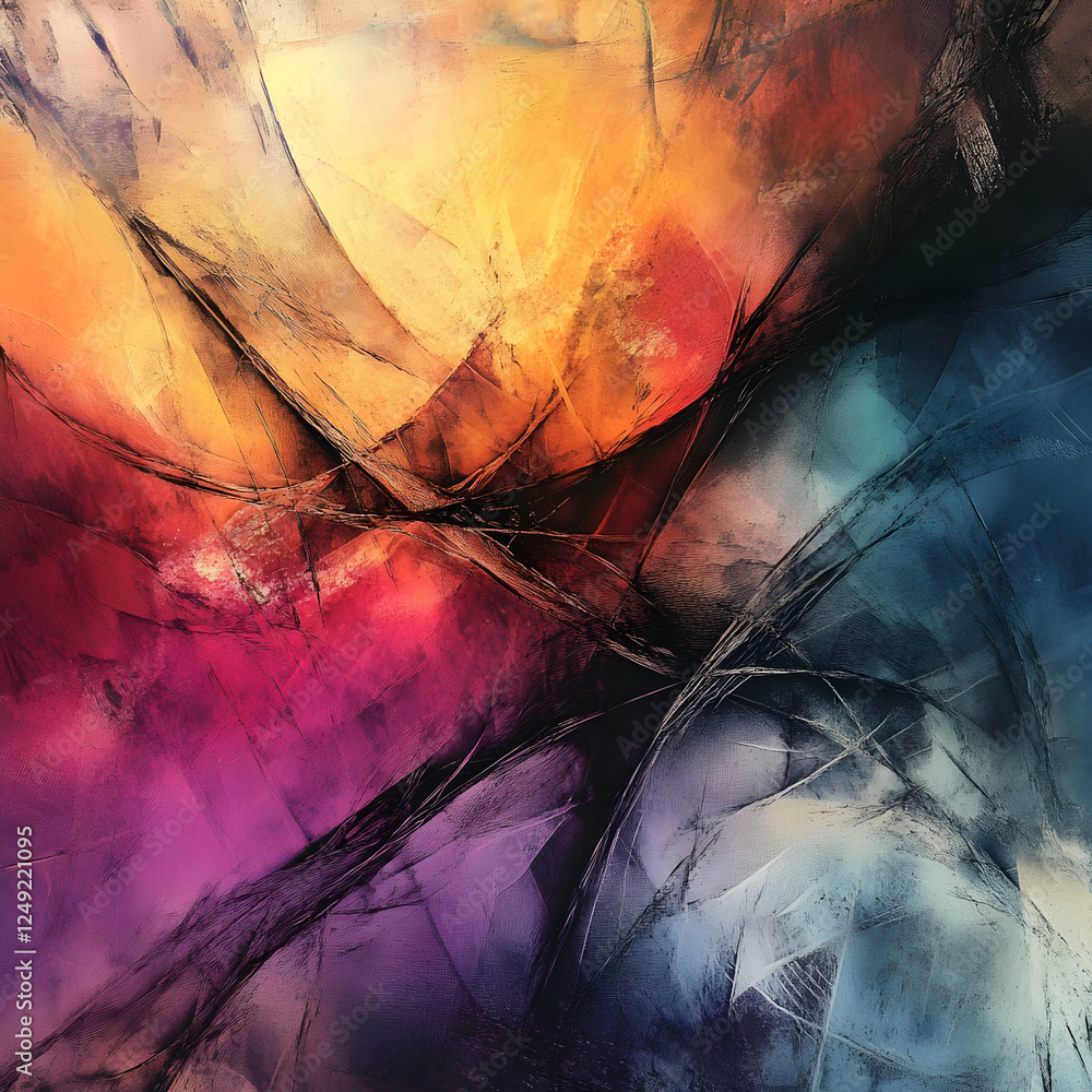 Poster abstract painting with fluid strokes creates dynamic contrast and visual interest. suitable for wall
