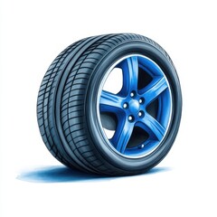 Obraz premium Blue Tire with Alloy Wheel Display on White Background for Automotive and Transportation Themes