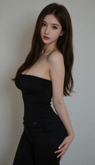 Naklejka premium 女, ビジネス,水着,オフィス,ストラップ、社員証 女性実業家, 美しさ, 人々, 笑う, 1, モデル, ファッション, 淑女, 人, 笑みを浮かべている, 髪の毛, 黒, ブルネット, 立っていること, スタジオ, スーツ, グラス, オフィス, プロ, 成功, 顔, アーム, 体女, 美しさ, ファッション, モデル, うっとりさせる魅力, ランジェリー, 髪の毛, 淑女, ポーズ, ドレス