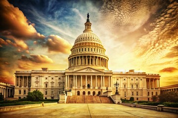 Fototapeta premium Vintage Washington DC Capitol Building, Historic American Landmark, Sepia Tone Photo