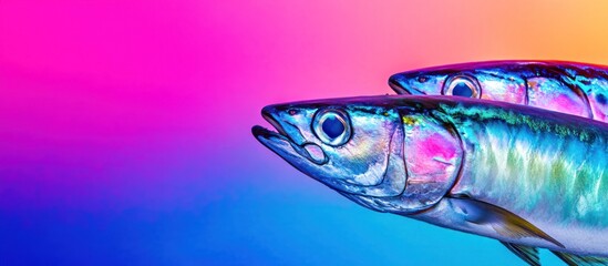 Colorful mackerel fish swimming in gradient background close-up